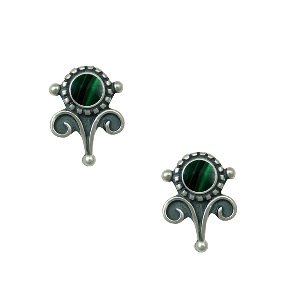 Sterling Silver Petite Malachite Post Stud Earrings